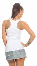 Preview: Figurbetontes Ripp-Top mit Ringer-Ausschnitt in weiß