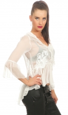 Preview: Transparente Tunika mit halblangen Ärmeln - cremé weiß