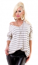 Oversize Vintage-Pullover mit dezenten Glitzer-Streifen in beige