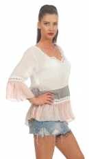 Preview: Tunika Shirt mit süssen Spitzen-Bordüren in rosa / weiß