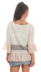 Preview: Tunika Shirt mit süssen Spitzen-Bordüren in rosa / weiß