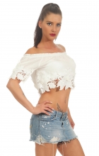 Preview: Carmen-Shirt mit süsser Blumen-Bordüre in weiß