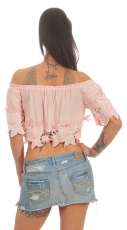 Preview: Carmen-Shirt mit süsser Blumen-Bordüre in rosa