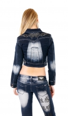 Jeans-Kurzjacke mit hübschen Tribal-Stickerein in bleach blue