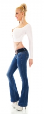Preview: Used Bootcut-Jeans mit Stretch-Gürtel in blue washed