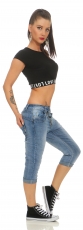 Preview: Capri-Jeans mit diagonaler Knopfleiste in blau