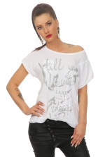 Preview: Legeres Oversize Shirt im Patchwork-Design - weiß