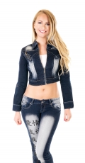 Jeans-Kurzjacke mit hübschen Tribal-Stickerein in bleach blue