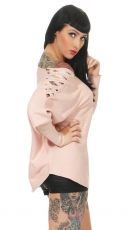 Oversize Rippstrick-Pullover mit Flecht-Verzierung - altrosa