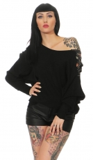 Oversize Rippstrick-Pullover mit Flecht-Verzierung - schwarz