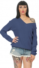Warmer Rippstrick-Pullover mit V-Ausschnitt - acid blue