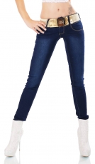 Moderne Skinny-Jeans mit breitem Stretch-Gürtel in dark blue