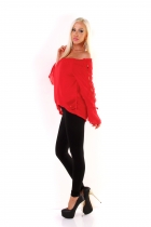 Preview: Luftig leichte Carmen-Bluse mit Spitzen-Verzierung - rot