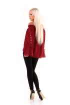 Preview: Luftig leichte Carmen-Bluse mit Spitzen-Verzierung - bordeaux