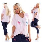 Preview: Legeres Shirt mit süßem Glamour-Flamingo - rosa