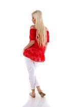 Preview: Carmen-Bluse mit süßem Volant-Abschluss - rot