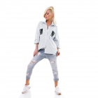 Preview: Legere geschnittene Bluse mit Glitzerapplikationen - grau