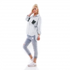 Preview: Legere geschnittene Bluse mit Glitzerapplikationen - grau