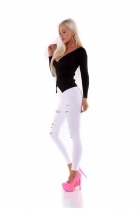 Preview: Tailliertes Ripp-Shirt mit Wickel-Optik - schwarz