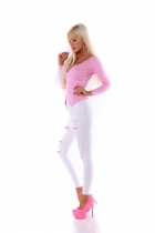 Preview: Tailliertes Ripp-Shirt mit Wickel-Optik - rosa