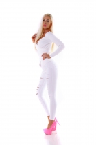 Preview: Tailliertes Ripp-Shirt mit Wickel-Optik - weiß