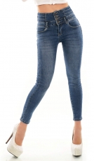 Figurbetonte High Waist Jeans mit Knopfleiste - blue washed