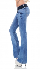 Bootcut-Jeans mit Bleach-Effekten und Stretch-Gürtel in light blue