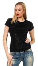 Figurbetontes Shirt mit Schmuckstein-Verzierung - schwarz
