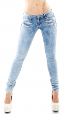 Skinny- Hüft- Jeans mit süssen Zier-Zippern in acid blue