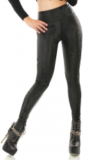 High-Waist-Leggings im Wetlook Reptil Optik - schwarz