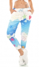 Lässige Freizeithose mit Smileys in weiß / blau