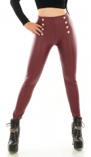 High-Waist-Leggings im Kunstleder-Look mit Deko-Knöpfen - bordeaux