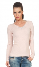 Taillierter Feinstrick-Pullover mit Strass-Verzierung - rosa