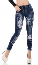 Vintage-Jeans mit Schmuck-Patches und Schnürleiste in dark blue