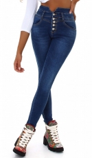 Figurbetonte High Waist Jeans mit Knopfleiste - blue washed