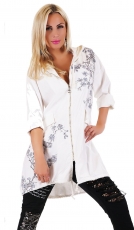 Lässige Italy Sweatjacke im Vintage-Look mit hübschen Flower-Prints in weiß