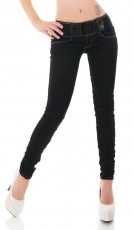 Skinny-Jeans mit modischen Kontrast-Nähten und Gürtel in schwarz