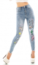 Sexy Röhren Jeans mit frechen Graffiti-Prints und Vintage-Effekten in light blue