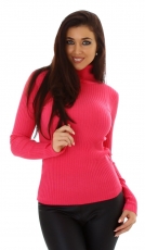 Figurbetonter Rippstrick-Pullover mit Rollkragen - pink