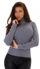 Taillierter Feinripp Rollkragen Pullover in stone