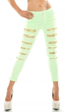 Sommerliche Röhrenjeans im Destroyed-Look - neongrün