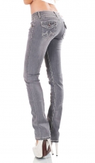 Stretch-Jeans im Bootcut-Style Flap Pokets und Kontrastnähte in graphit