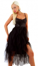 Elegantes Paillettenkleid mit weitem Chiffon-Rock - schwarz