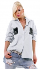 Legere geschnittene Bluse mit Glitzerapplikationen - grau