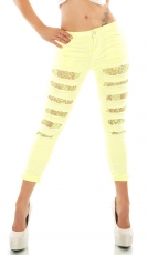 Sommerliche Röhrenjeans im Destroyed-Look - neongelb
