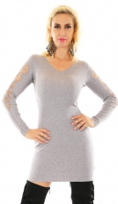 Longpullover mit elegant verzierten Mesh-Einsätzen in grau