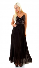 Langes Paillettenkleid mit weitem Chiffon-Rock - schwarz