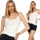 Preview: Elegantes Top mit funkelnden Strass-Träger - cremé weiß