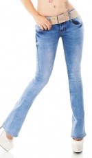 Bootcut-Jeans mit Bleach-Effekten und Stretch-Gürtel in light blue