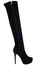 Preview: Sexy Overknee-Stiefel mit Schmucksteinchen und Spiegel-Plättchen in schwarz